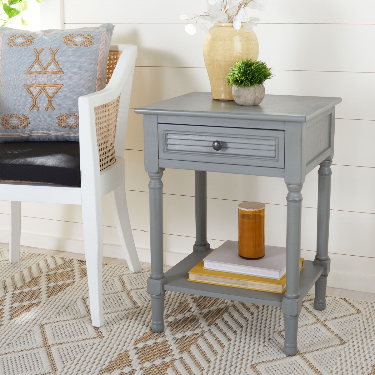 Tate 1 Drawer Accent Table - Distressed / Grey - Safavieh - Image 1