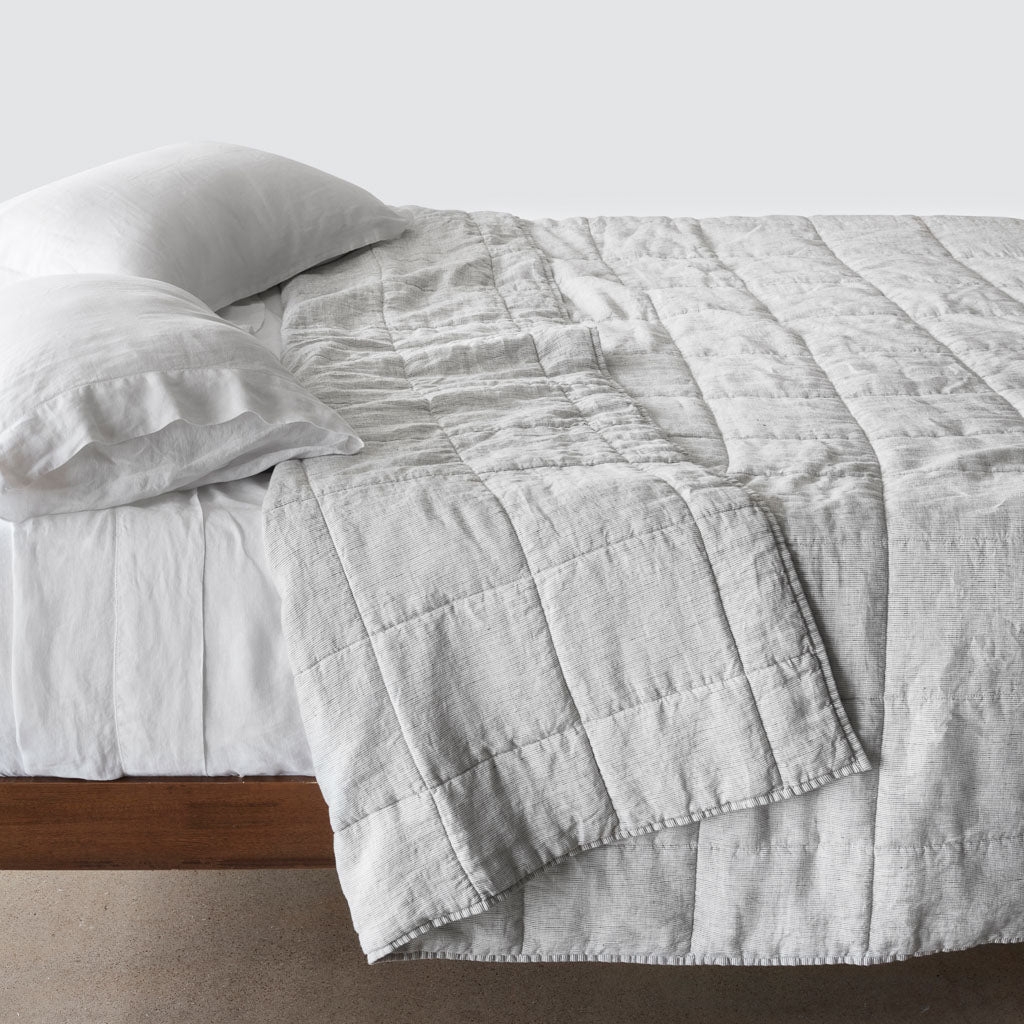 The Citizenry Stonewashed Linen Quilt | Full/Queen | Graphite Thin Stripe - Image 0