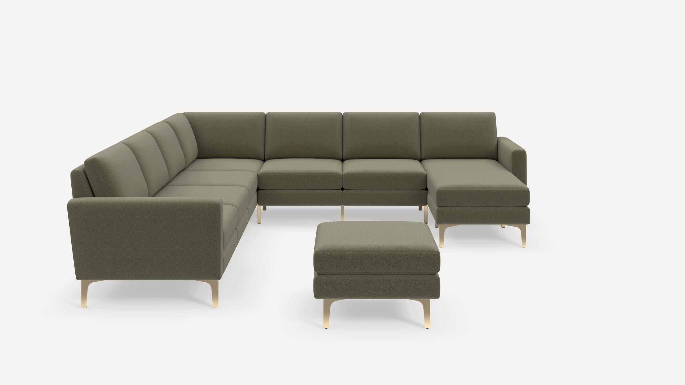 Nomad 7-Seat Corner Sectional with Chaise and Ottoman - Moss Green - Performance Flatweave / Brass - Metal / Block - Image 0