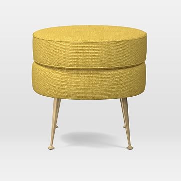 OPEN BOX:Pietro Round Ottoman, Small Round, Performance Velvet, Lagoon, Brass - Image 2