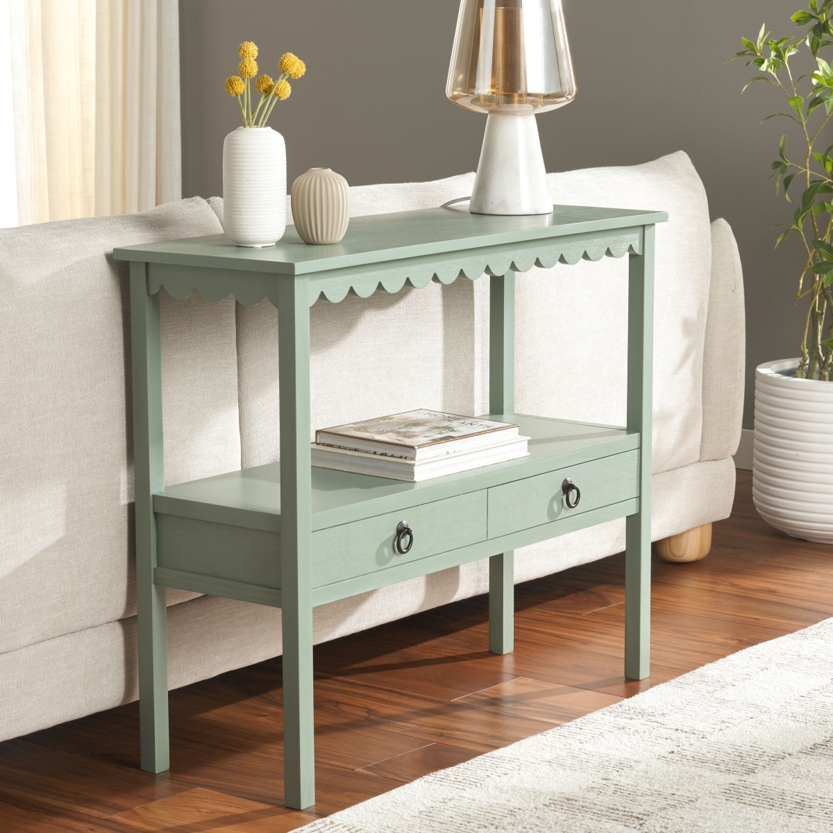 Haven Lower 2 Drawer Console - Sage Green - Image 1