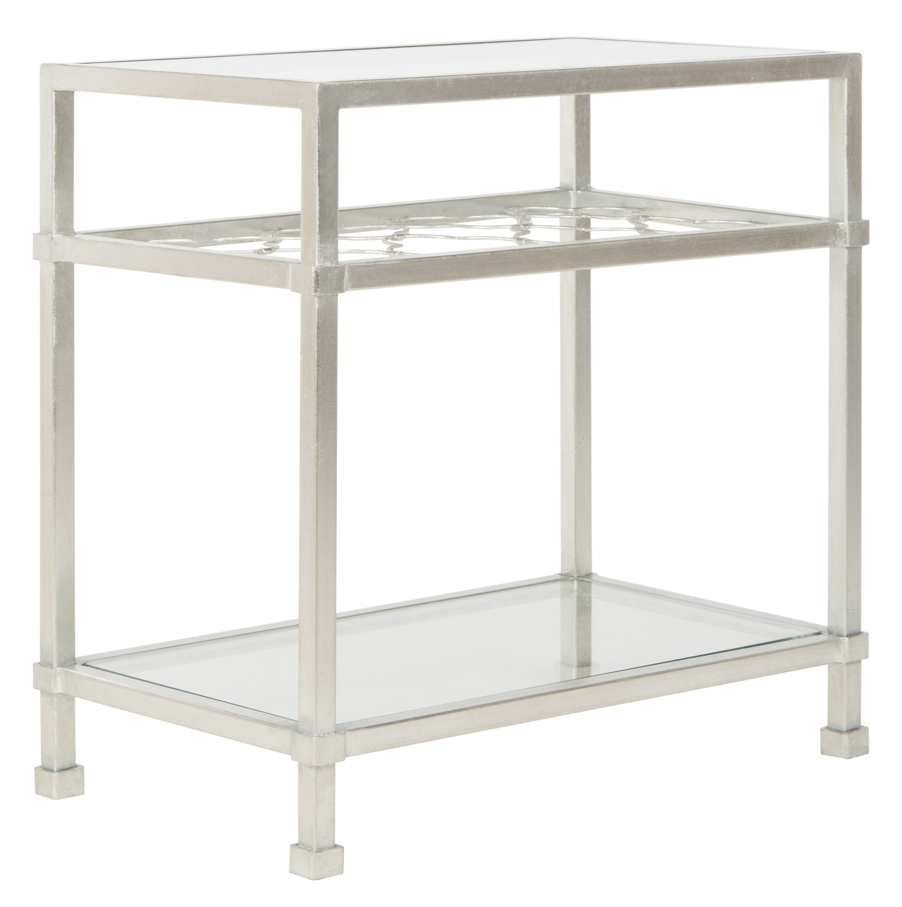 Hanzel Silver Leaf Glass Side Table - Silver - Arlo Home - Image 1