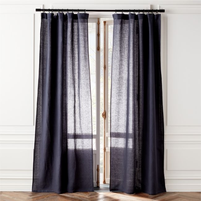 EUROPEAN FLAX™-Certified Linen Dark Blue Window Curtain Panel 48''x108'' - Image 0
