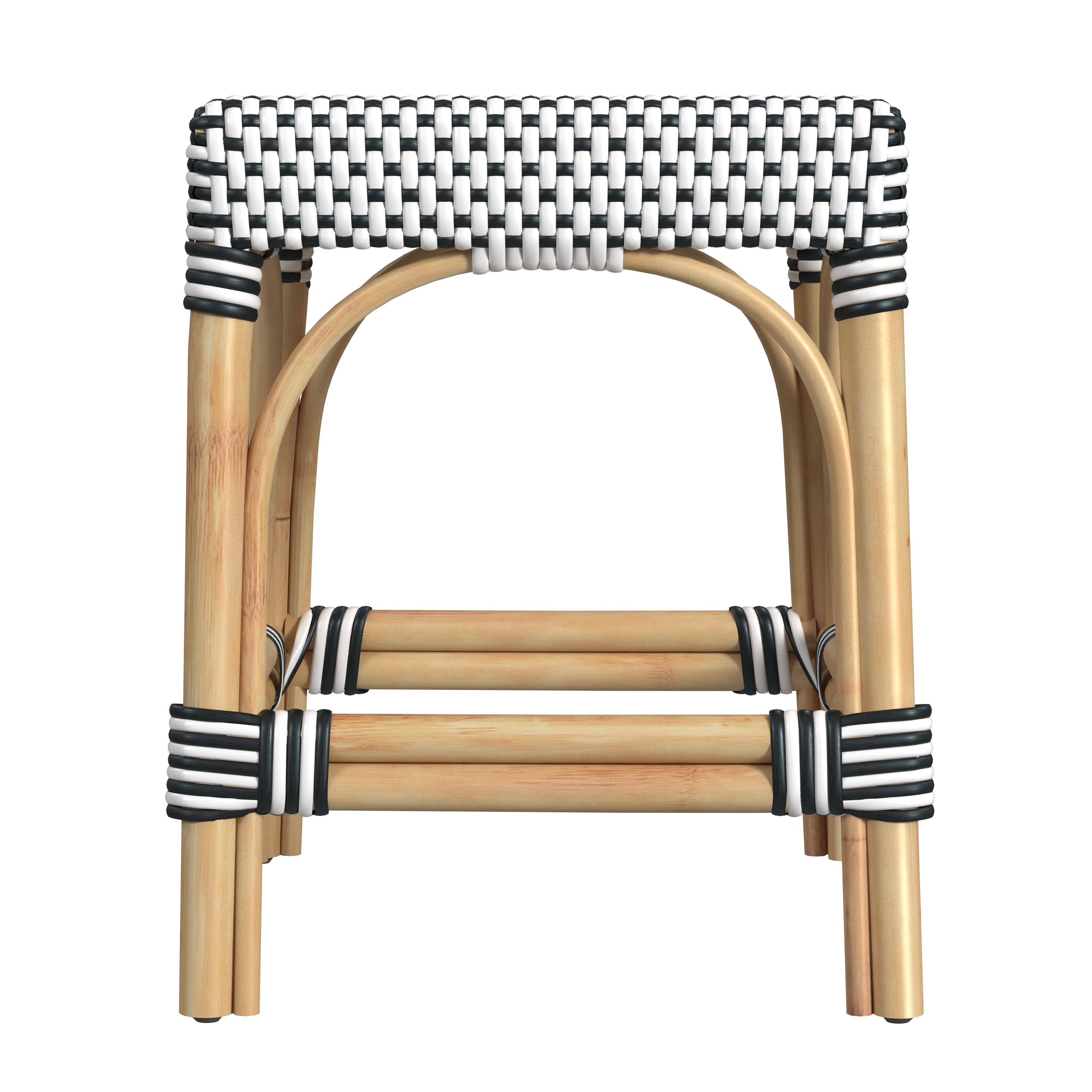 Robias White/Black Dot/ Natural Rattan Frame Dining Stool - Image 1