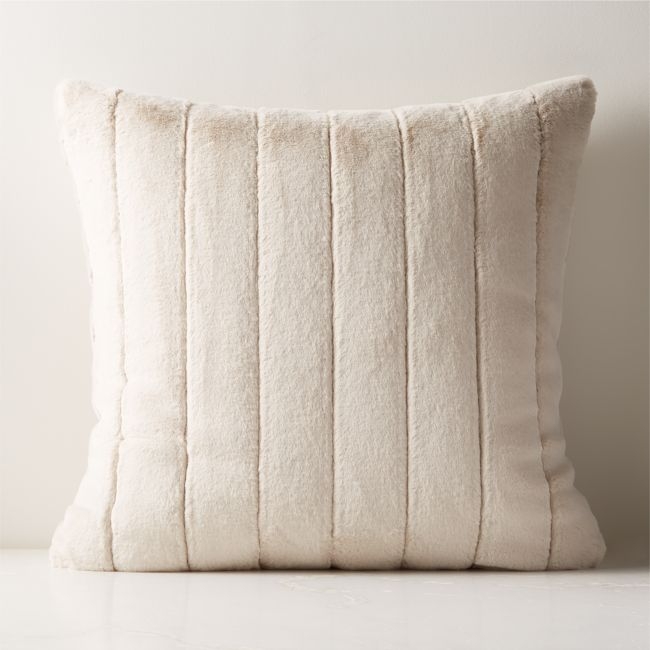 Channel Off-White Faux Fur Throw Pillow Cover 23"x23" - Image 0