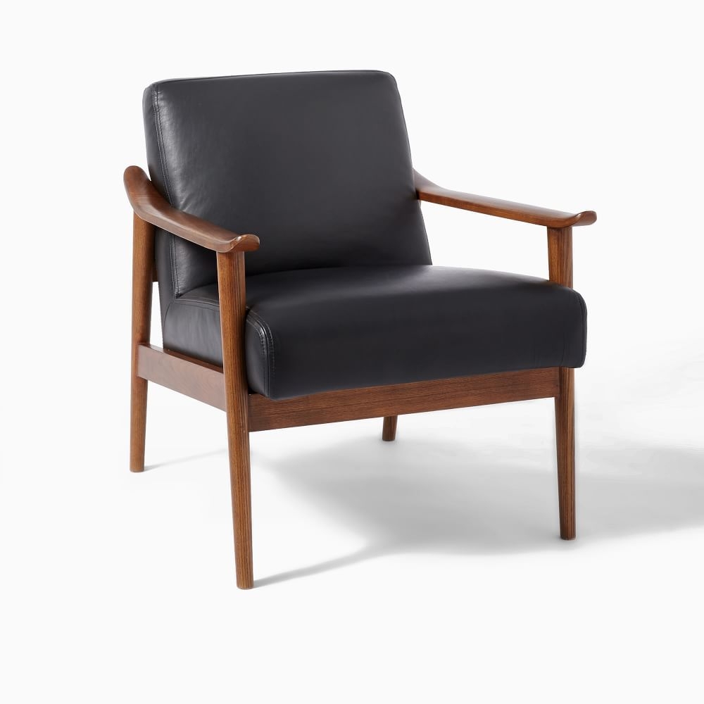 Midcentury Show Wood Chair, Sierra Leather, Licorice, Pecan - Image 0
