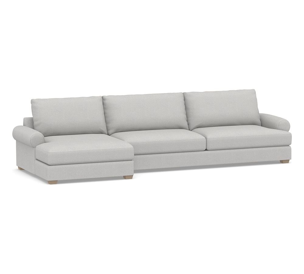 Canyon Roll Arm Upholstered Right Arm Sofa with Double Chaise Sectional, Down Blend Wrapped Cushions, Park Weave Ash - Image 0