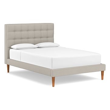 Grid Tufted Bed, King, Yarn Dyed Linen Weave, Stone White Walnut - Image 0