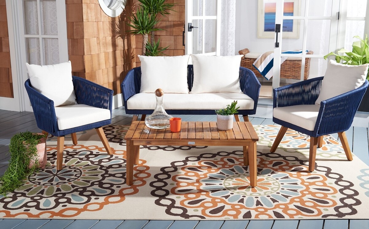 Velso 4 Pc Living Set - Navy/Beige - Safavieh - Image 1