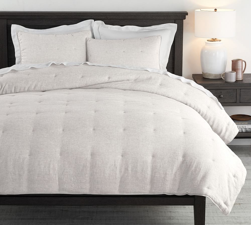 Belgian Flax Linen Comforter, Full/Queen, Soft Gray - Image 0