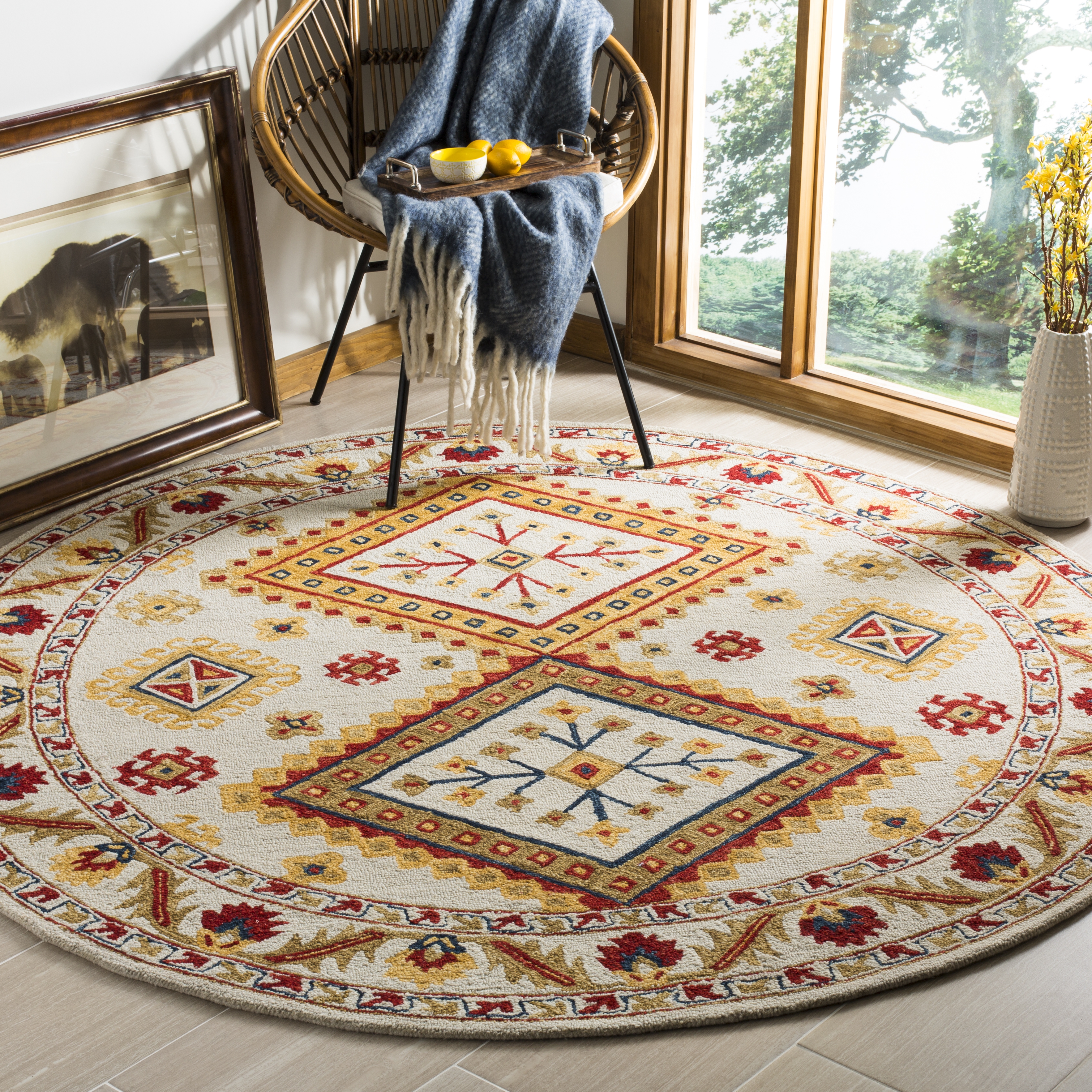 Arlo Home Hand Tufted Area Rug, APN706A, Ivory/Multi,  7' X 7' Round - Image 1