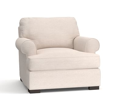 Townsend Roll Arm Upholstered Armchair, Polyester Wrapped Cushions, Performance Brushed Basketweave Chambray - Image 0