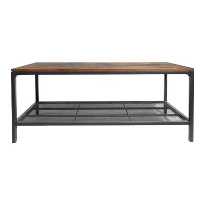 Industrial Coffee Table, 2Nd Floor Cocktail Table, Metal Frame Living Room Sofa Table, Wooden Exterior Household Storage Accent Furniture, Easy To Assemble, Brown - Image 0
