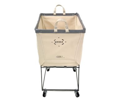 Elevated Canvas Laundry Basket with Wheels and Lid, Medium, Natural Canvas/Navy Canvas Trim - Image 5