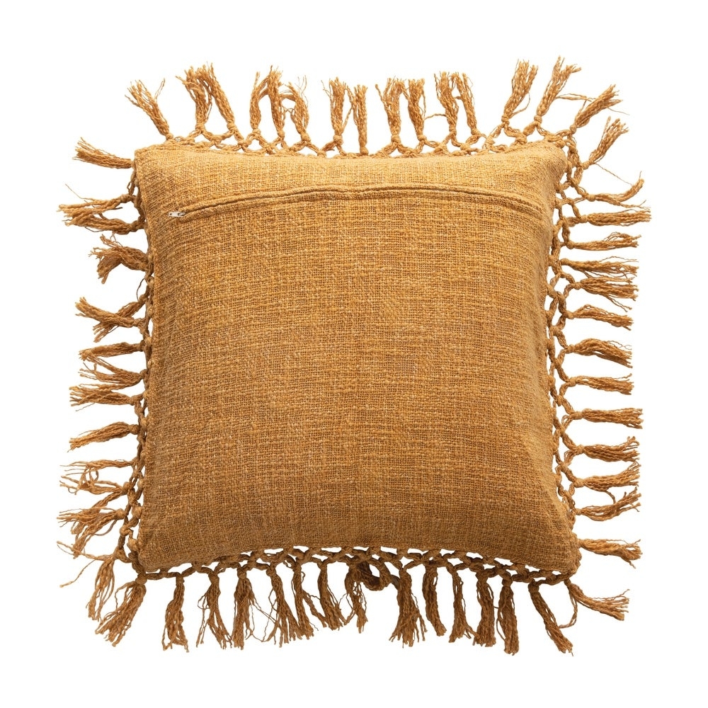Mustard Square Cotton Slub Pillow with Tassels - Image 1