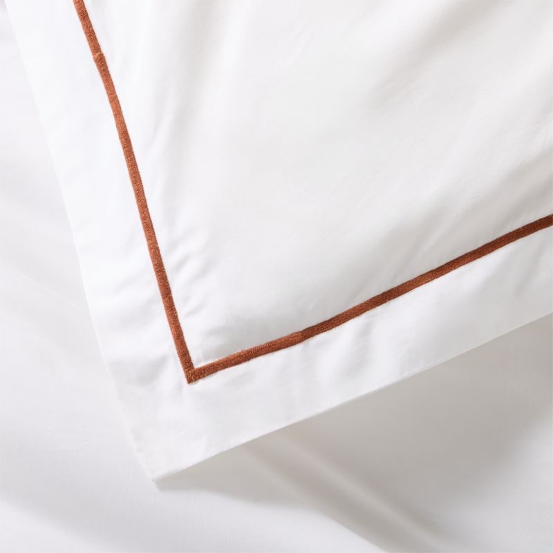 Marisal Organic Cotton Percale 400 Thread Count White and Sienna Brown King Shams Set of 2 - Image 1