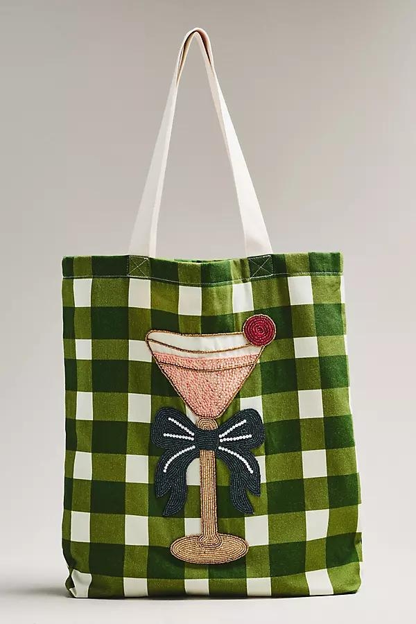 Printed Beaded Canvas Tote Bag - Image 0