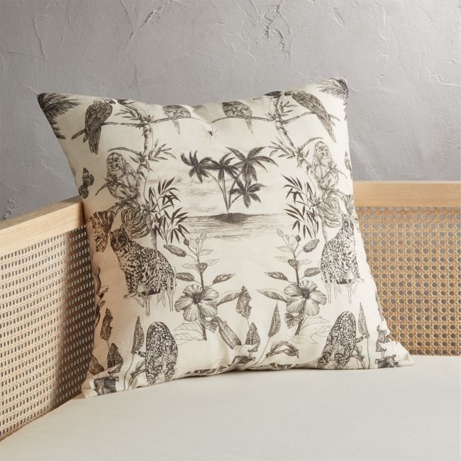 23" Midnight Jungle Tropical Pillow with Feather-Down Insert - Image 0