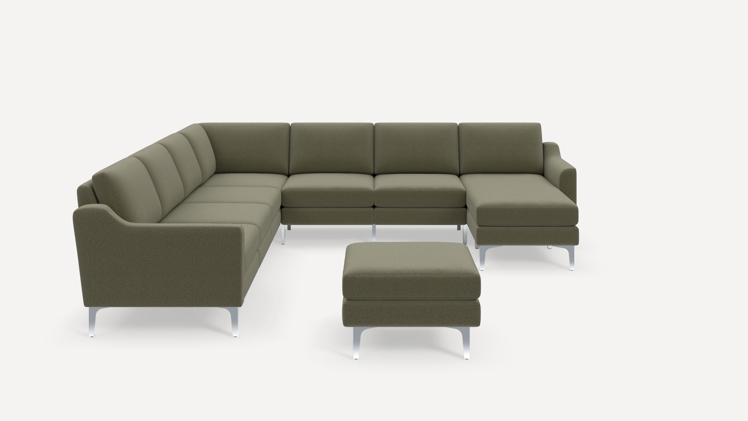 Nomad 7-Seat Corner Sectional with Chaise and Ottoman - Moss Green - Performance Flatweave / Chrome - Metal / Slope - Image 0