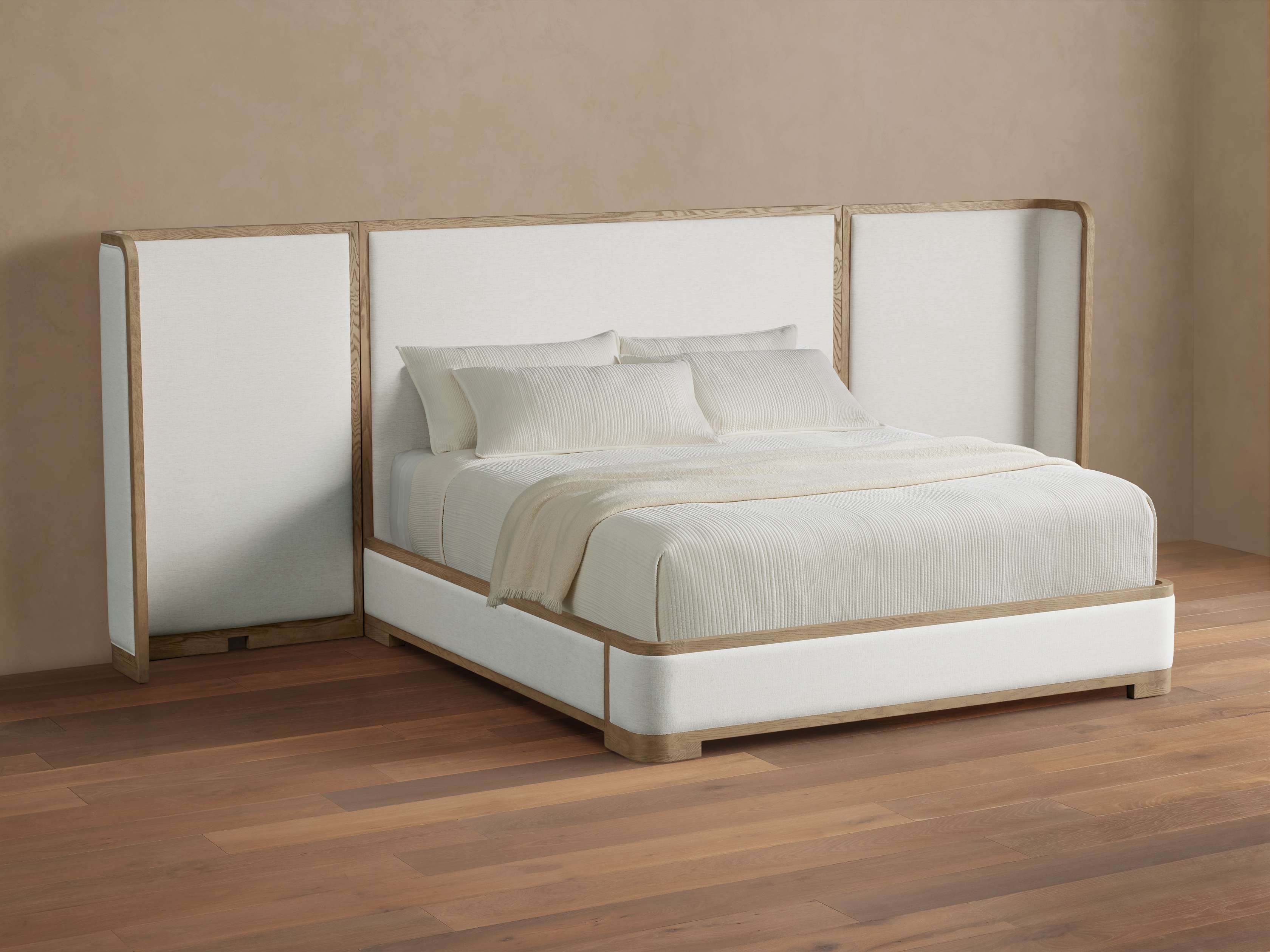 Darien Extended Curved Shelter Bed in Upholstered 60" Cali King None  Nomad Snow/Fawn - Image 0