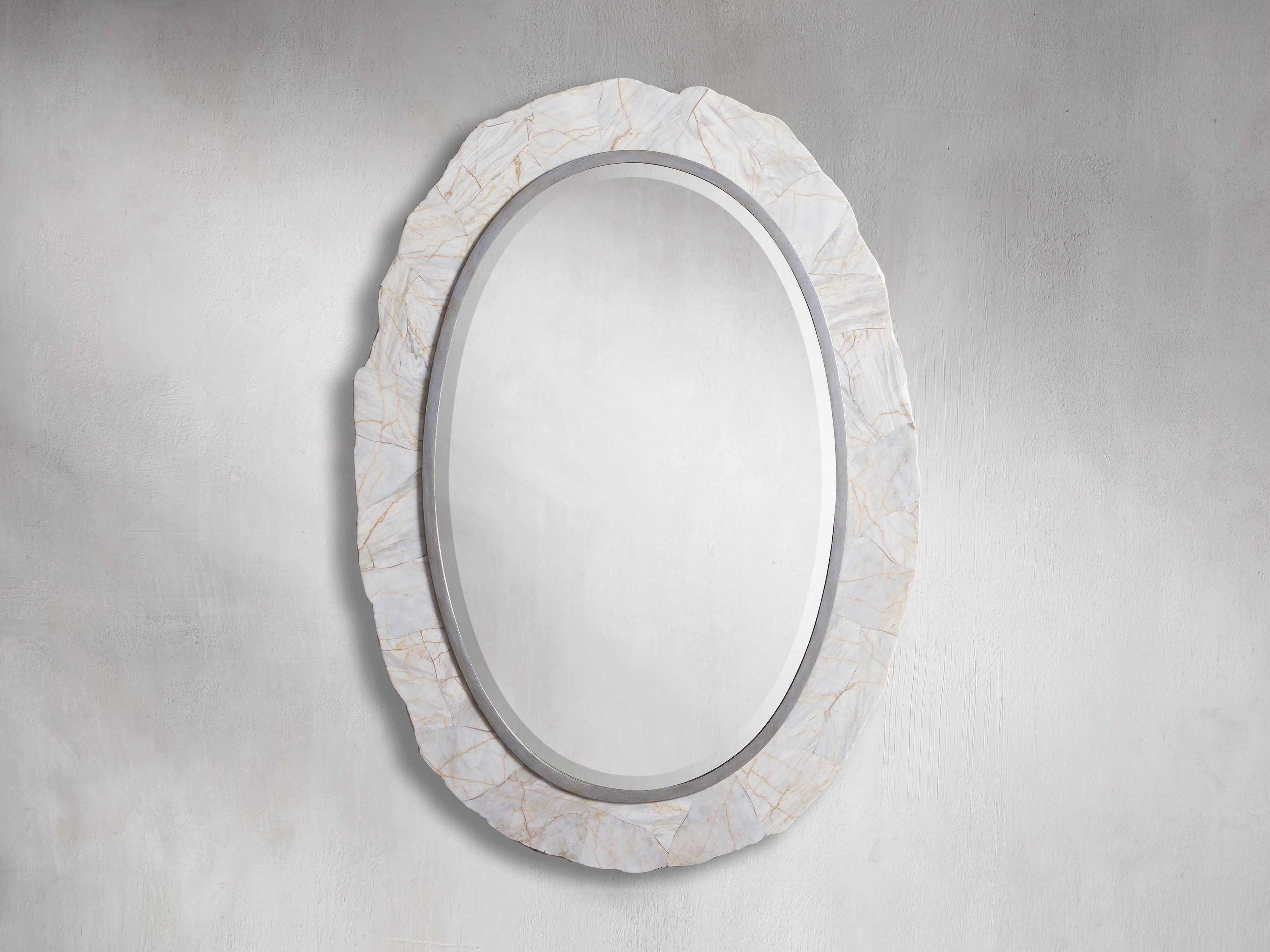 Boracay Oval Wall Mirror in Stone 42" White - Image 0