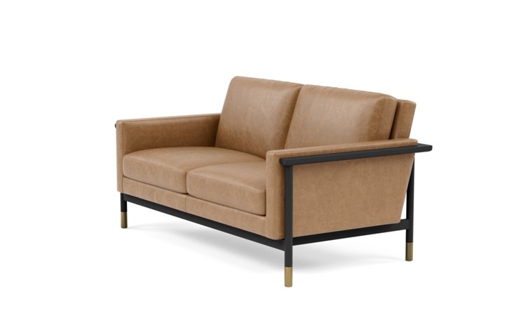 Jason Wu Leather Loveseats with Brown Palomino Leather and Matte Black with Brass Cap legs - Image 4