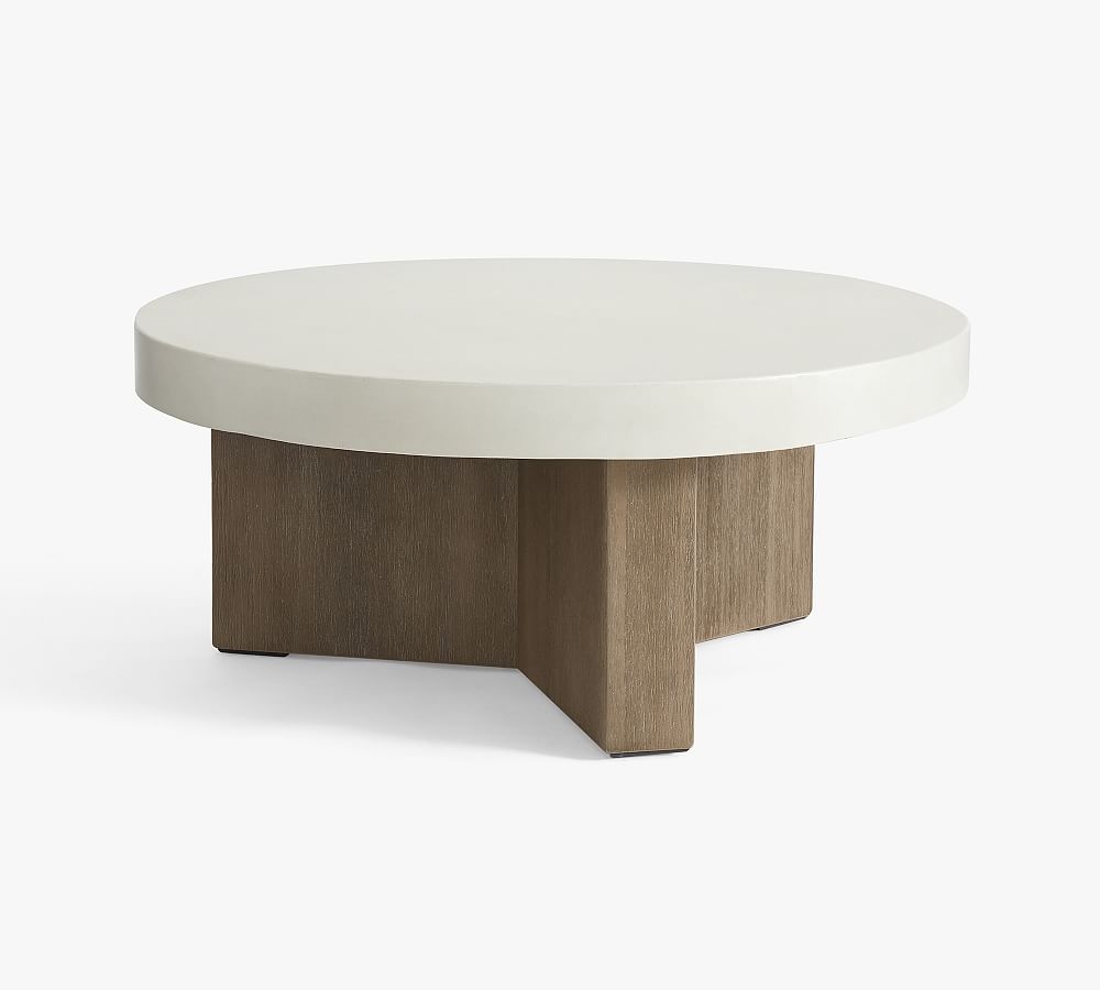 Pomona Concrete & Acacia Wood Round Coffee Table, White Speckle & Gray - Image 0