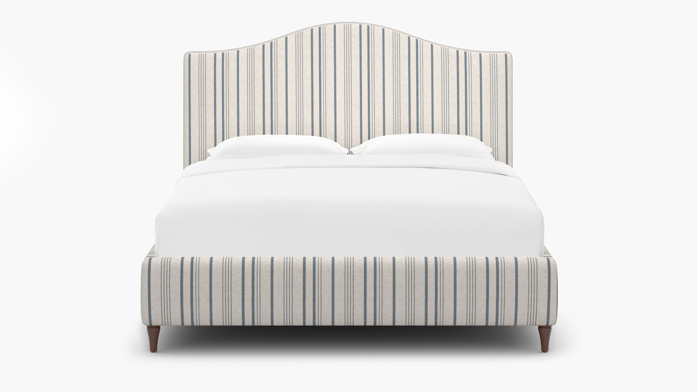 Camelback Bed, Blue Market Stripe, Walnut Decorative Tapered Leg, Twin - Image 0