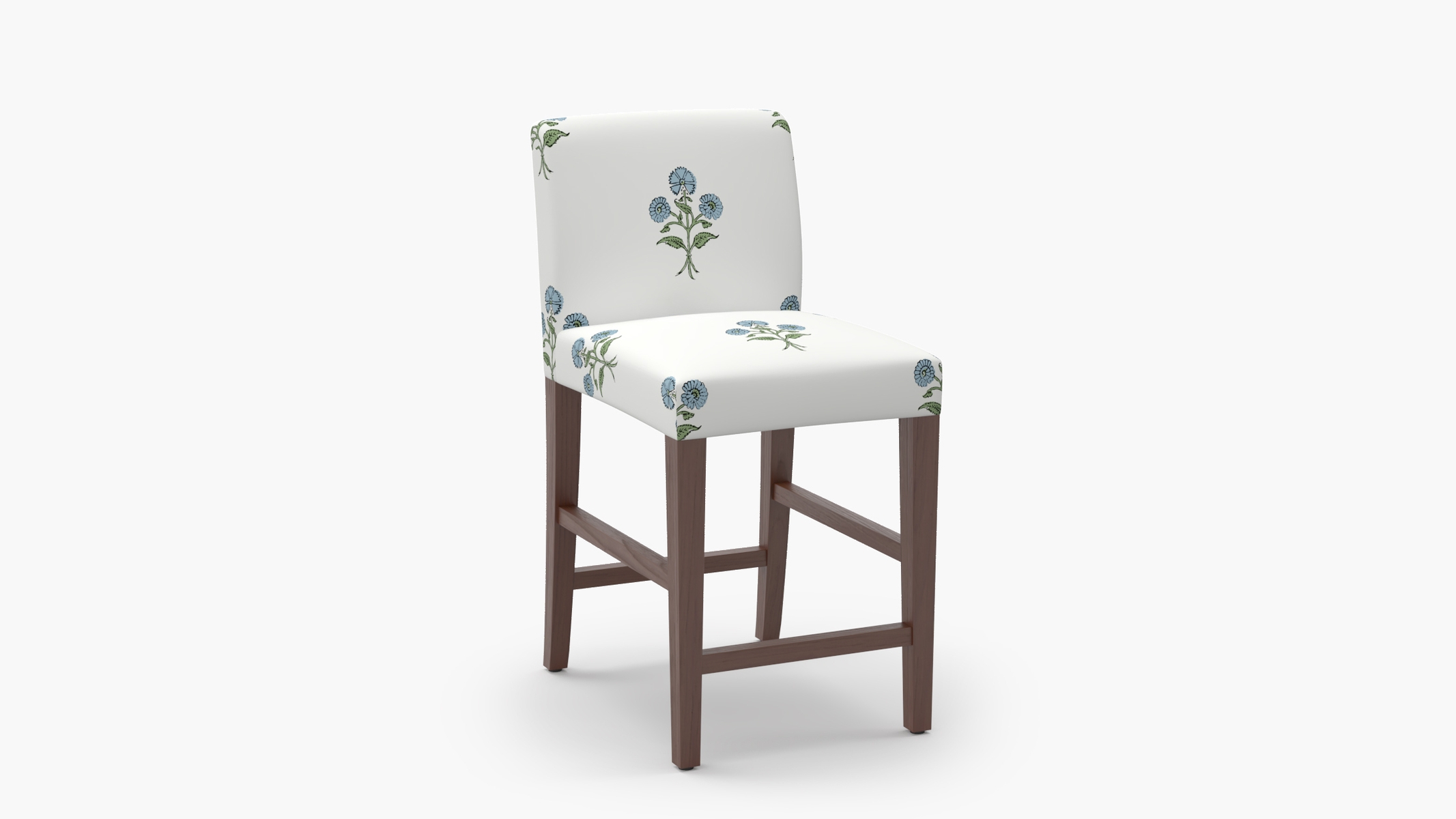 Signature Dining Counter Stool, Blue Delphine, Walnut Square Tapered Leg - Image 1