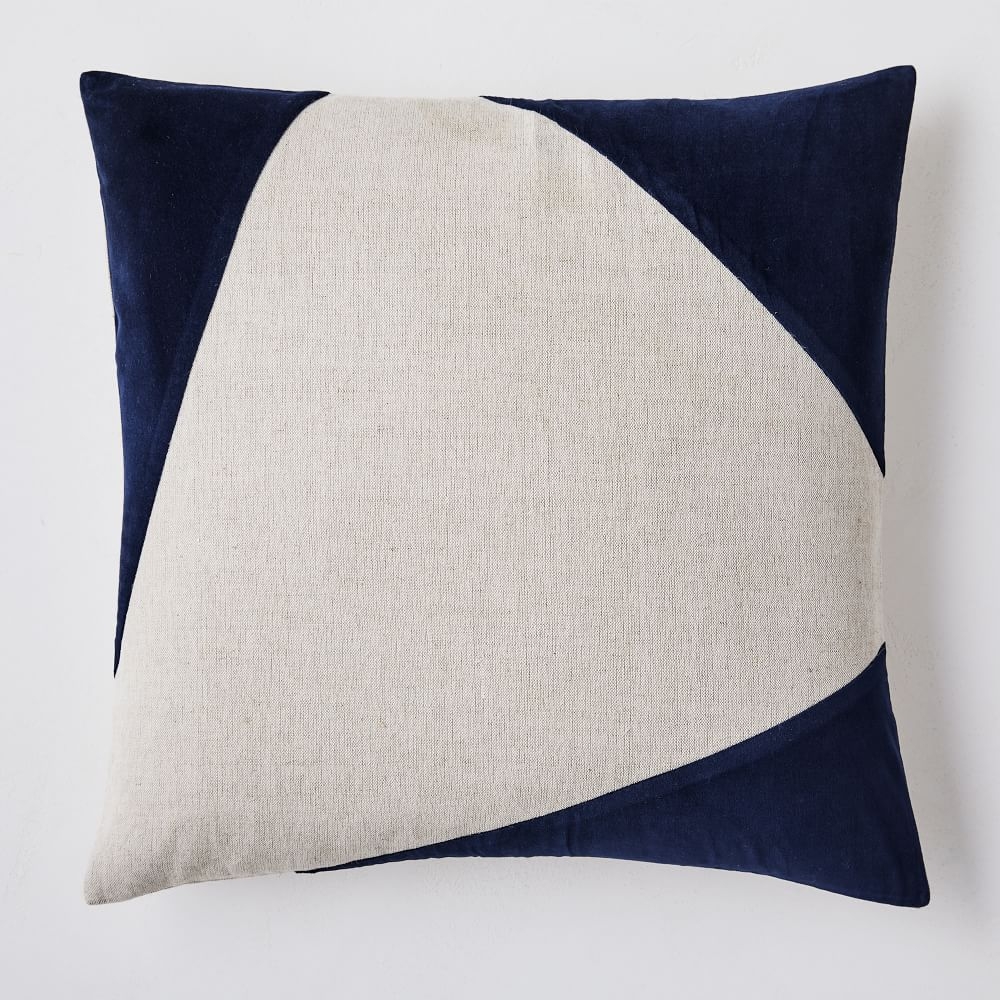 Cotton Linen + Velvet Corners Pillow Cover, 24"x24", Midnight, Set of 2 - Image 0