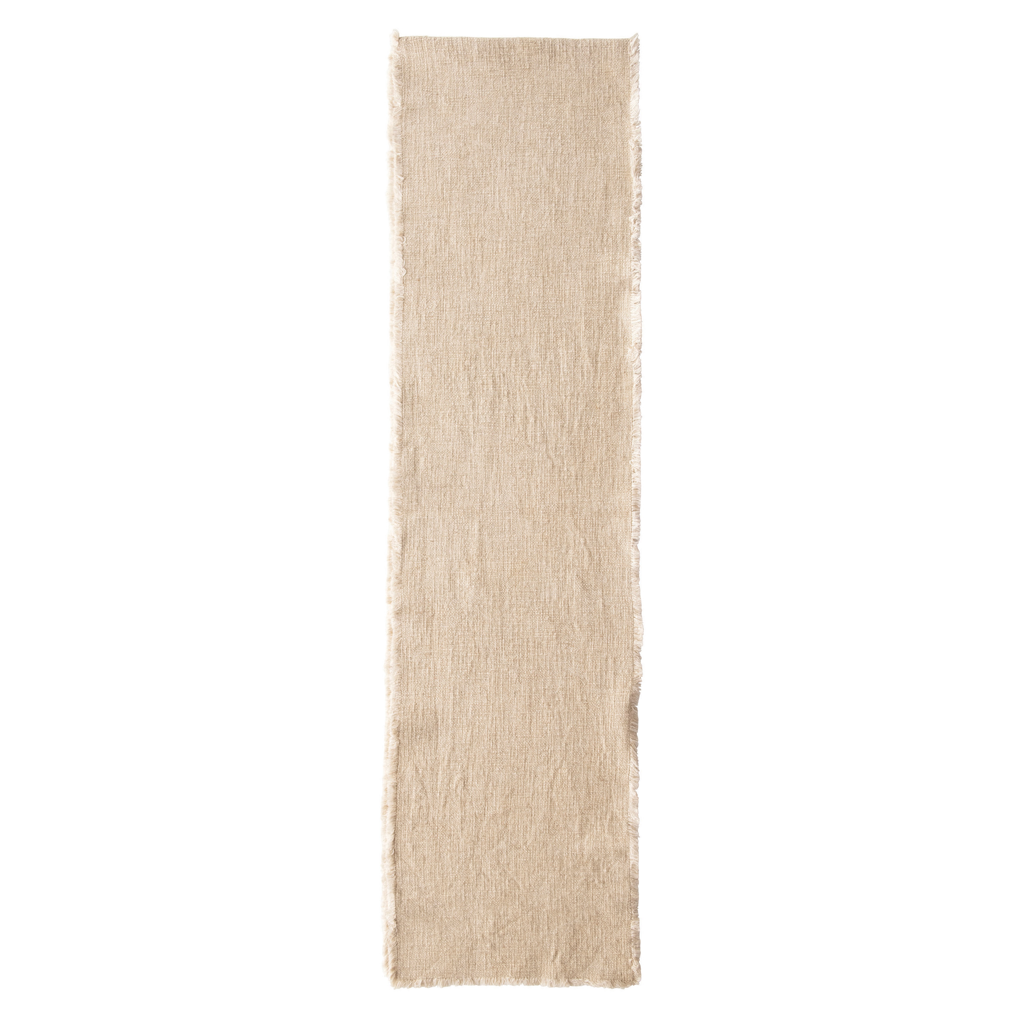 Linen Blend Table Runner with Frayed Edges, Natural - Image 0