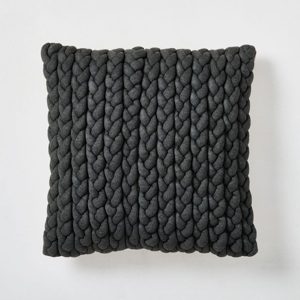 Braided Jersey Pillow Cover, Charcoal, 20"x20" - Image 0