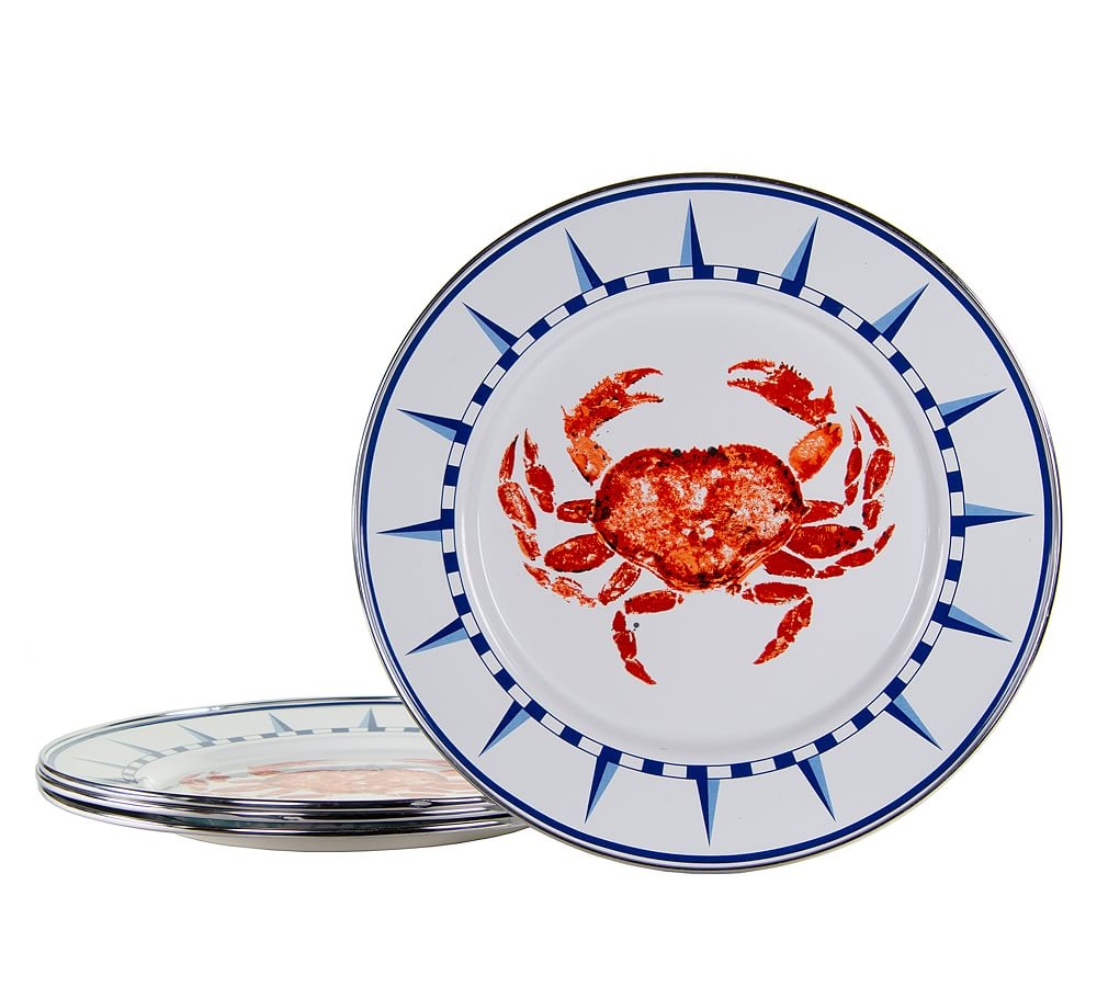 Golden Rabbit Crab House Enamel Dinner Plates, Set of 4 - Image 0