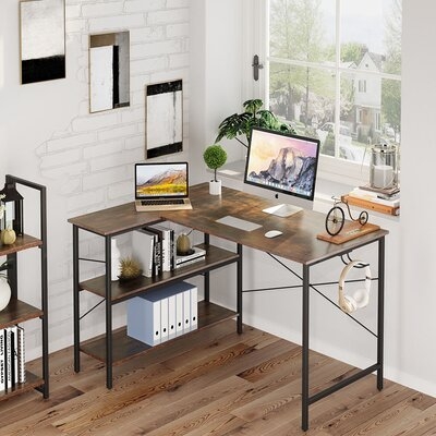 L-Shaped Black Linen + Retro Double Color Matching Desk - Image 0