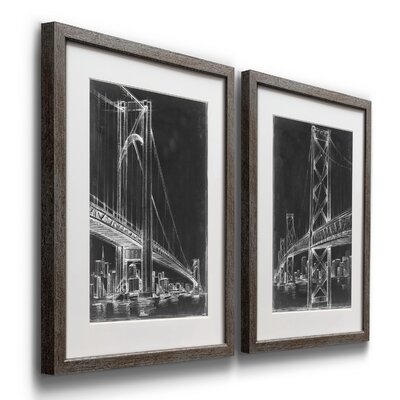 'Suspension Bridge Blueprint I' - 2 Piece Picture Frame Painting Print Set on Paper - Image 0