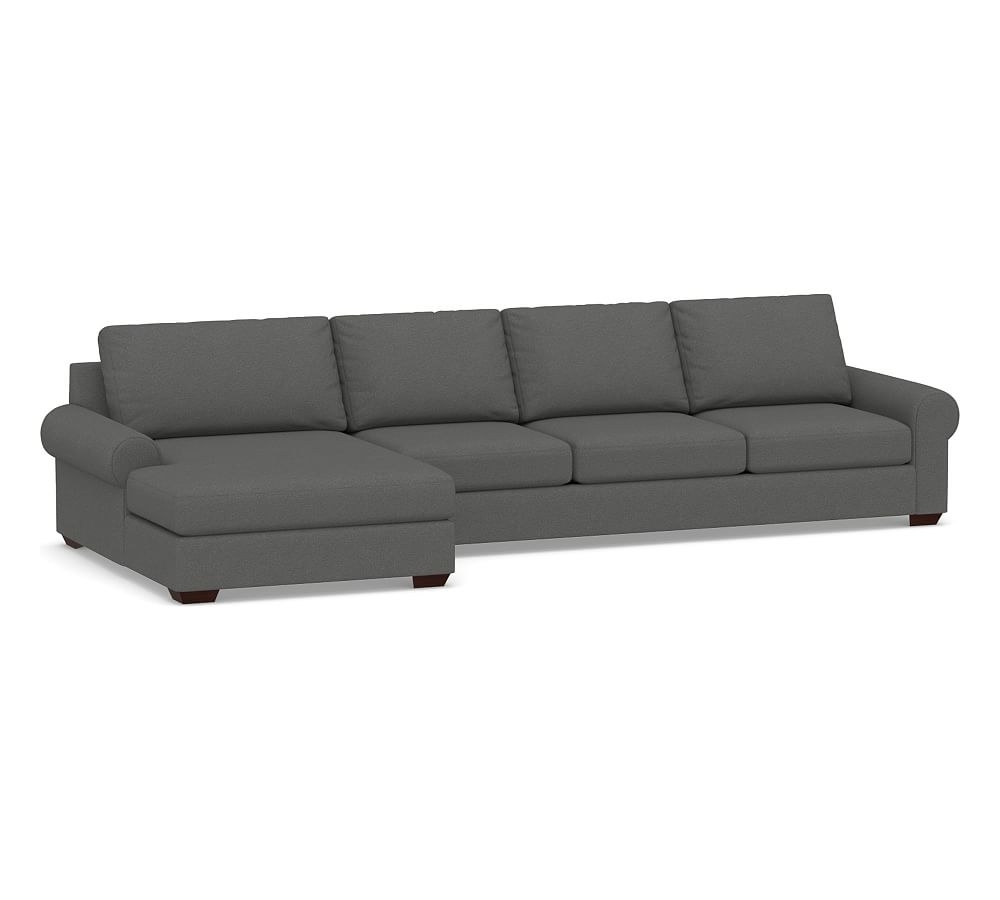 Big Sur Roll Arm Upholstered Right Arm Grand Sofa with Double Chaise Sectional, Down Blend Wrapped Cushions, Park Weave Charcoal - Image 0