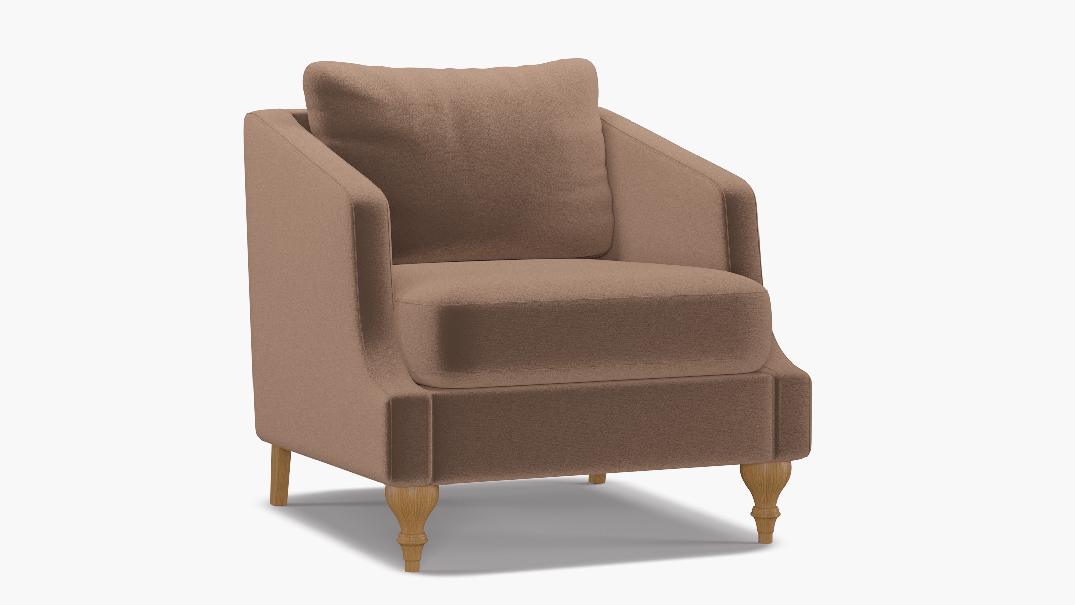 Slope Arm Chair, Mink Performance Plush Velvet, Natural Turned Wood Leg - Image 1