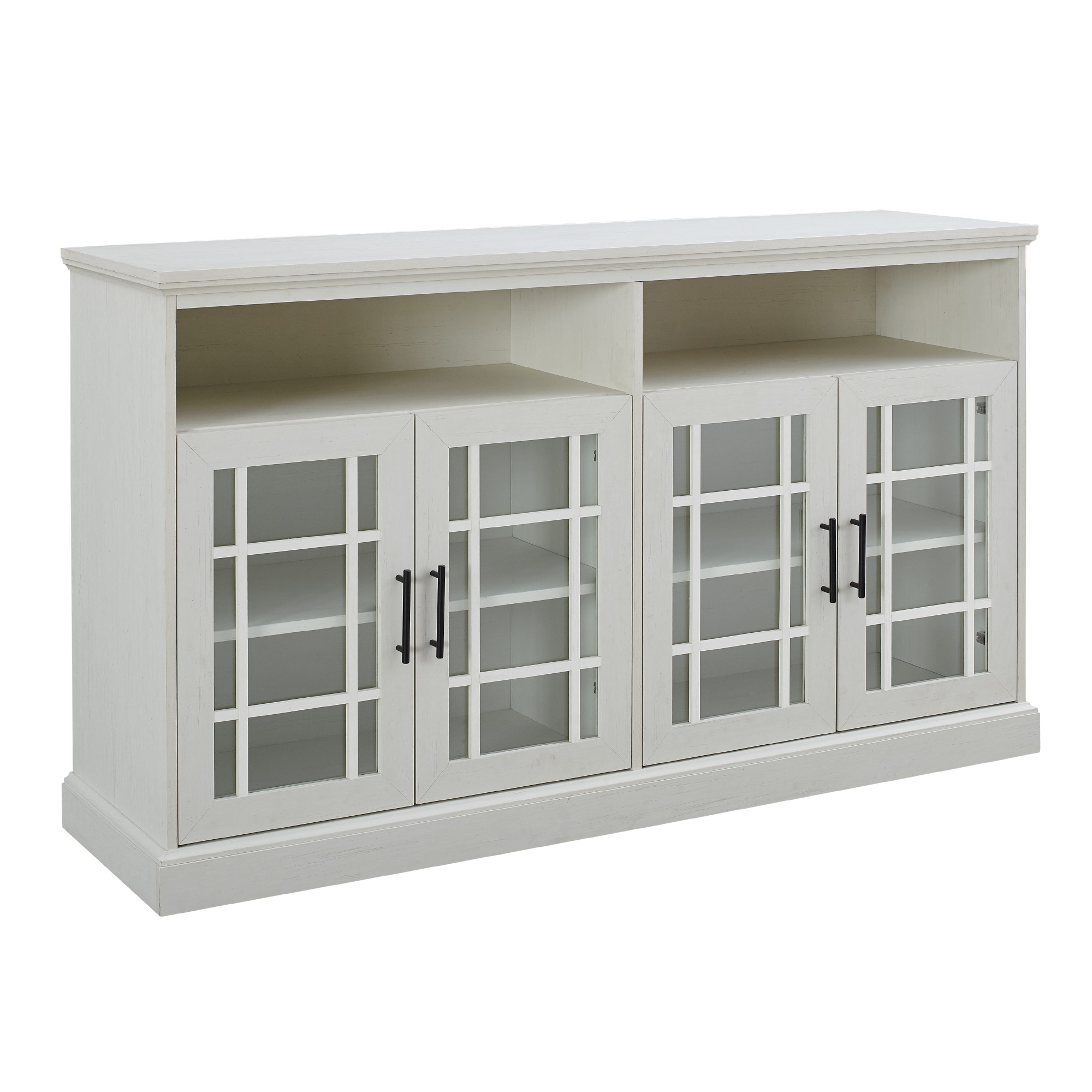 Hazel Glass 4 Door TV Stand – White Wash - Image 1