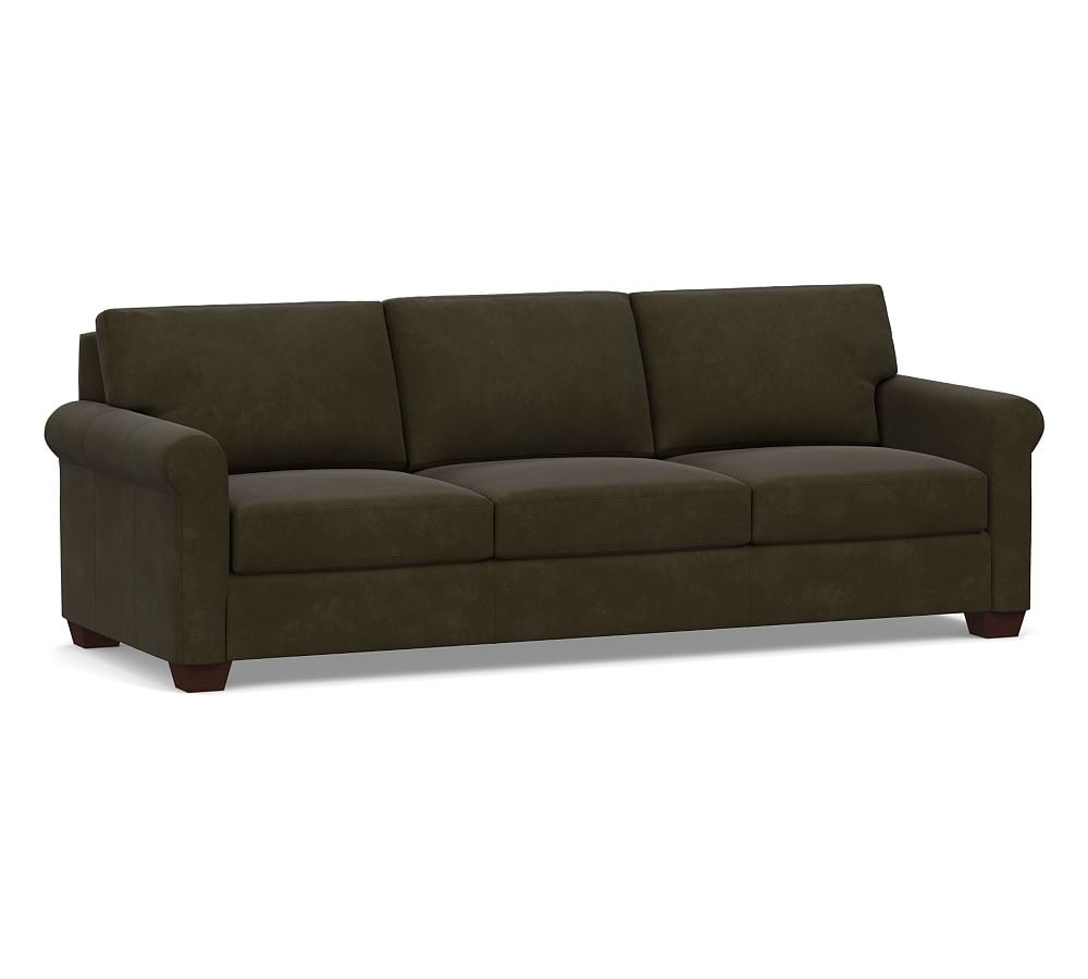 York Roll Arm Leather Grand Sofa 98", Polyester Wrapped Cushions, Aviator Blackwood - Image 0