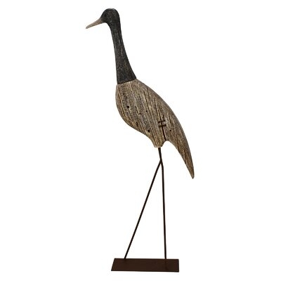 Wood Heron Bird Decor Rustic Crane Statue Bird Sculpture Crane Garden Statue Standing For Home Decor Indoor Outdoor Patio Yard Art (31" H) - Image 0