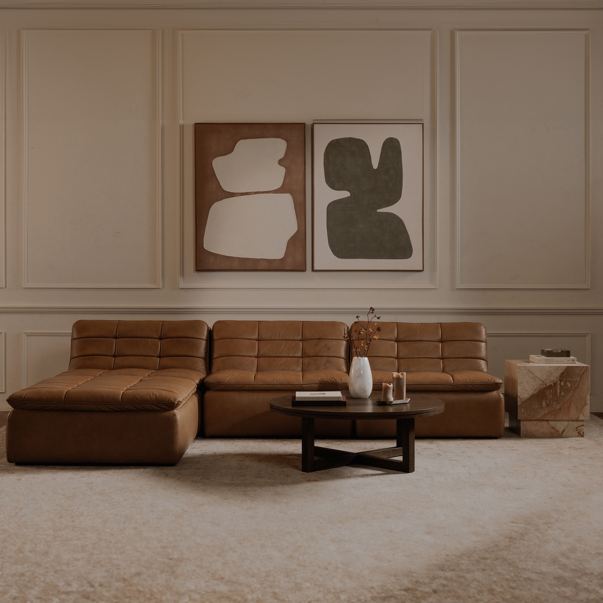 Lino Armless Modular Sofa Tan Leather - Image 5