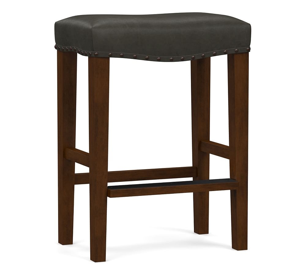 Manchester Leather Backless Counter Height Bar Stool, Espresso Frame, Churchfield Ebony - Image 0