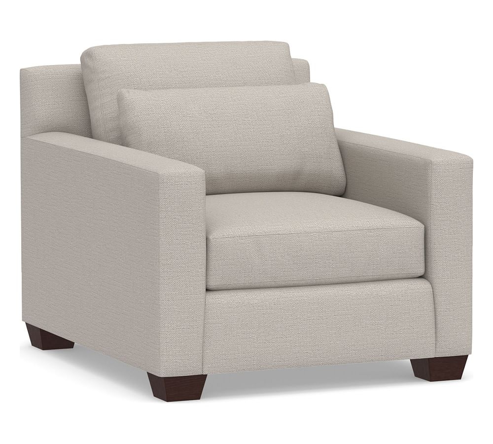 York Square Arm Upholstered Deep Seat Armchair, Down Blend Wrapped Cushions, Chunky Basketweave Stone - Image 0