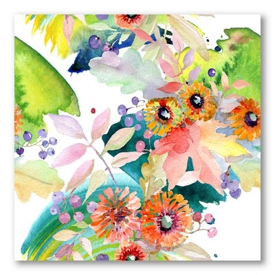 Vibrant Wild Spring Leaves And Wildflowers III - Modern Canvas Wall Art Print-37079 - Image 0