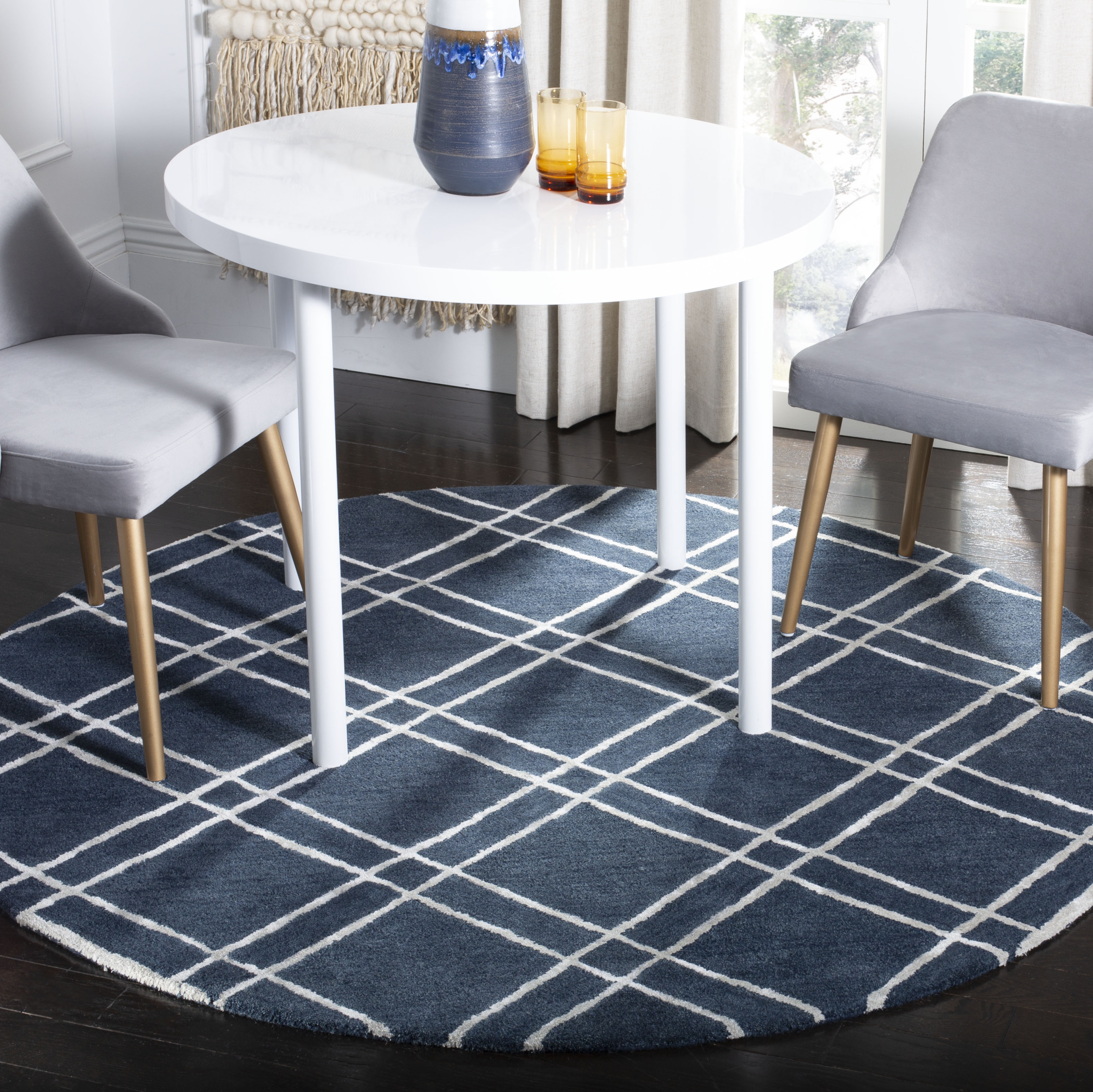 Arlo Home Hand Tufted Area Rug, HIM901N, Navy/Silver,  6' X 6' Round - Image 1