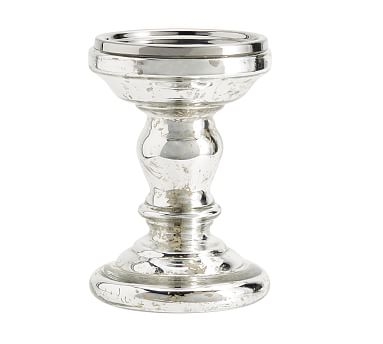Antique Mercury Glass Candle Holders, Silver, Small Pillar - Image 0