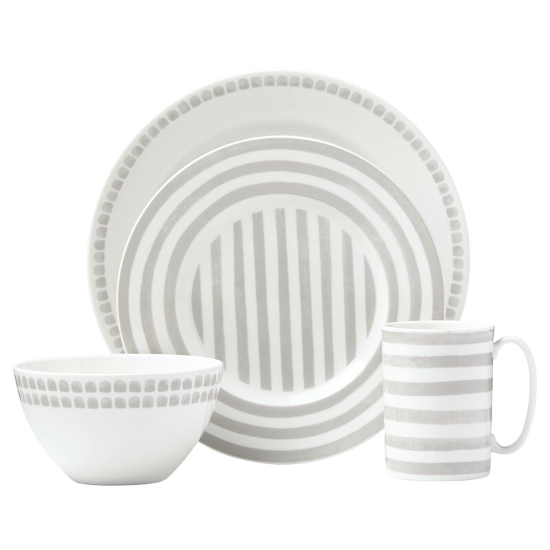 kate spade new york Charlotte Street North 4 Piece Place Setting, Service for 1 Color: White/Gray - Image 0
