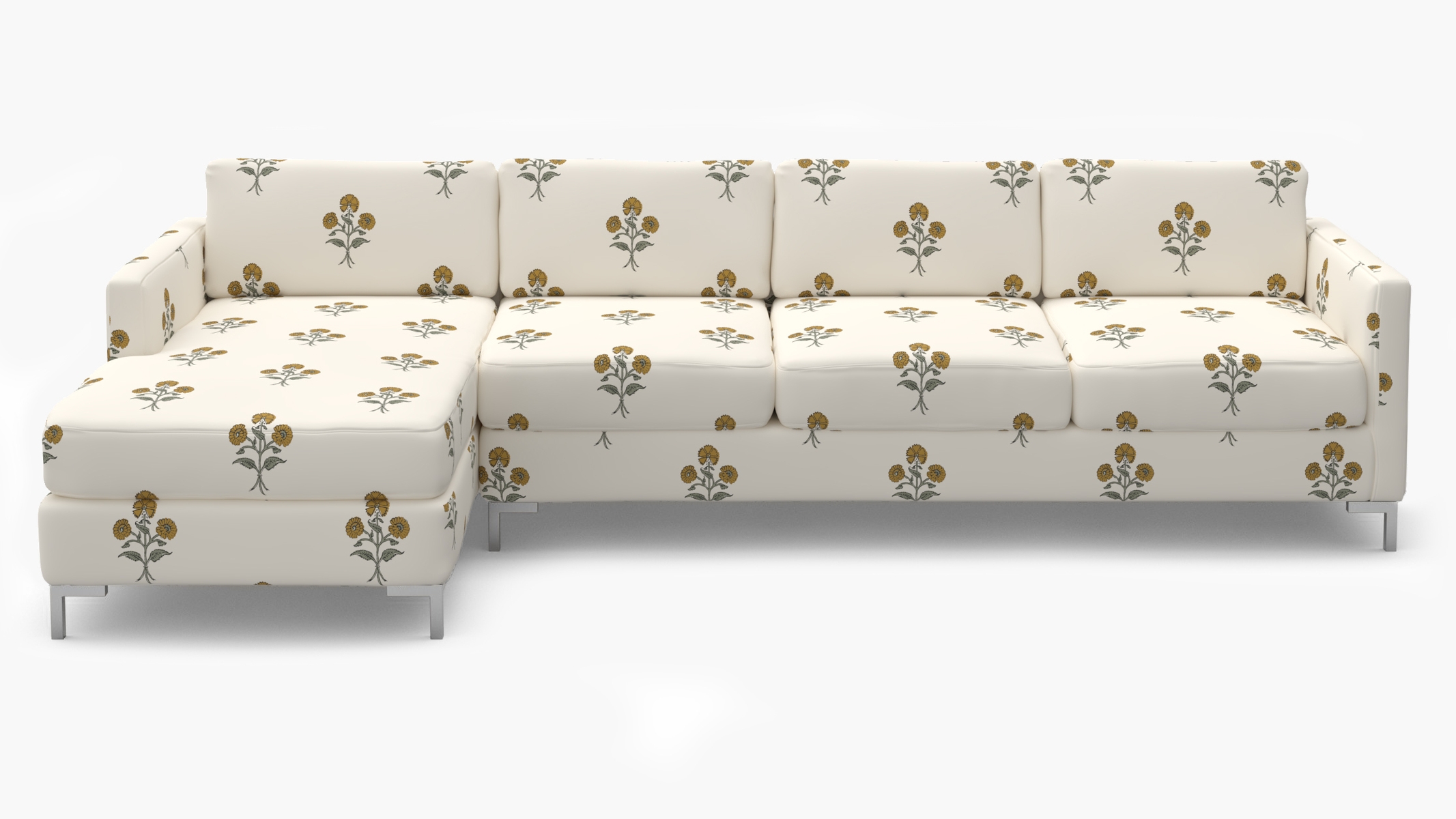 Modern Sectional, Left Facing, Marigold Delphine, Chrome L Leg - Image 0