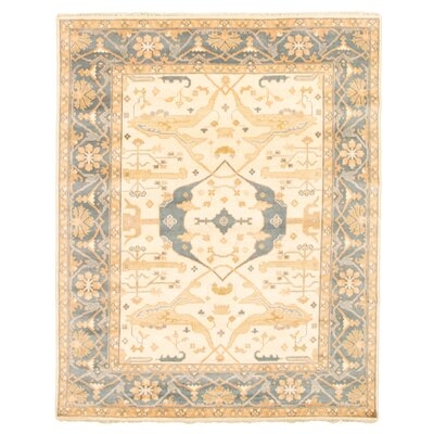 One-of-a-Kind Hand-Knotted New Age 8' x 9'9" Wool Area Rug in Cream/Green - Image 0