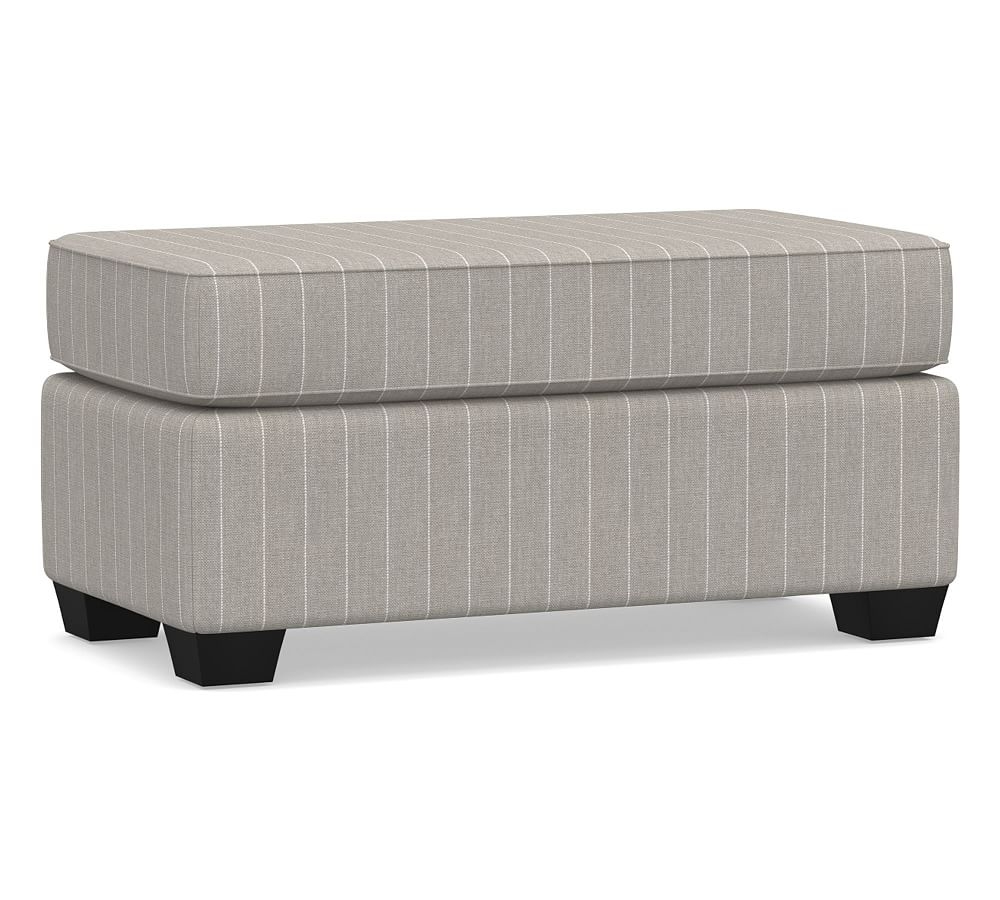 SoMa Fremont Roll Arm Upholstered Ottoman, Polyester Wrapped Cushions, Sunbrella(R) Performance Harbor Stripe Gray - Image 0